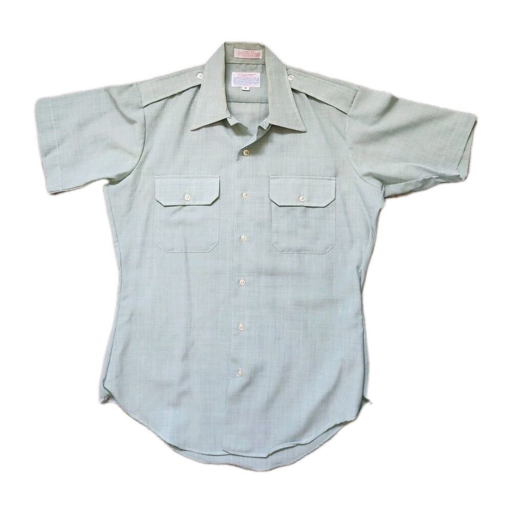 Vintage Creighton Military Shirt Blue Epaulet Short Sleeve Button Up Men’s M GUC